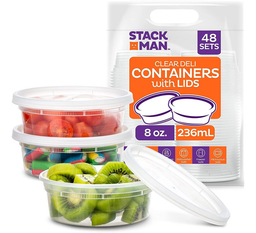 Stack Man  48 Unidades  8 Onzas  Contenedores De Plastico P