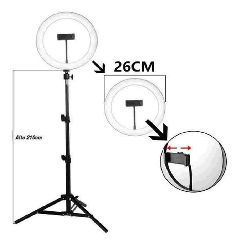 Aro De Luz Led 26cm+soporte Celular+trípode 2.10 M +20 Kn95