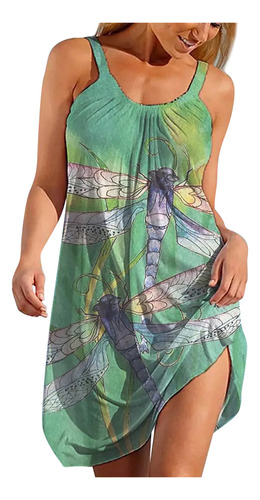 J Vestido Playero Holgado Sin Mangas Con Estampado De Rayas