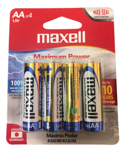 Pila Aa Bateria Alcalina Maxell Original (4 Unidades)