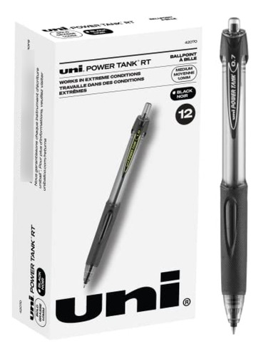 Uniball Powertank Rt Bolígrafos Negros, Paquete De 12, Bolíg