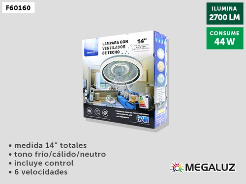 Lampara Ventilador De Techo Aspas Ocultas Iluminacion 29339 40 Cm 60 Hz Blanco Trasparente Plástico 7