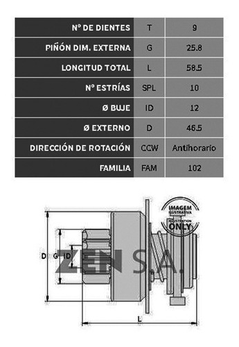 Imagen 2 de 8 de Bendix De Arranque Tipo Bosch Volkswagen/saveiro/ Gol/se Cor
