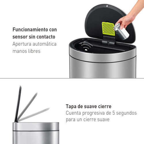Bote De Basura Con Sensor Semiredondo Acero 47l Eko Mirage
