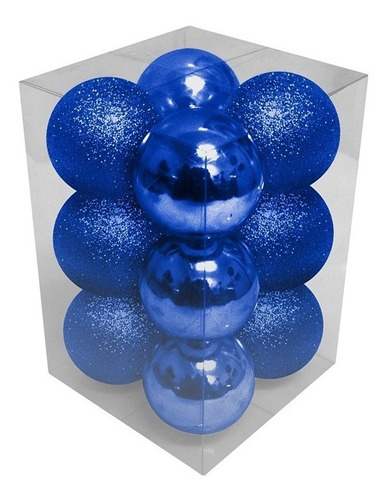 Bola De Natal Azul - 12 Un. 4cm - Glitter Brilhantes
