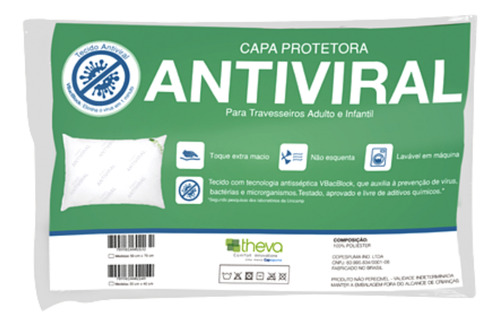 Capa Protetora De Travesseiro Antiviral 50x70cm Com Zíper