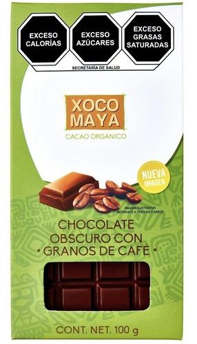 Barra De Chocolate Oscuro Con Granos De Café 100g Xoco Maya 