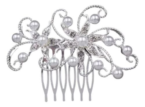 Arranjo Enfeite Cabelo Noiva Strass Perola Prata Debutante Cor Prateado