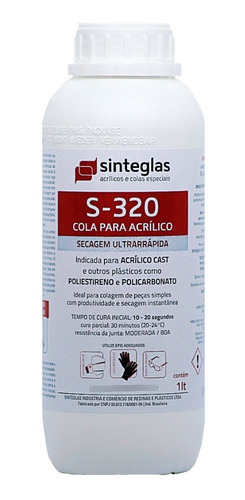 Imagem 1 de 6 de Cola Ultra Sinteglas Acrílico/policarbonato S-320 (01 Litro)