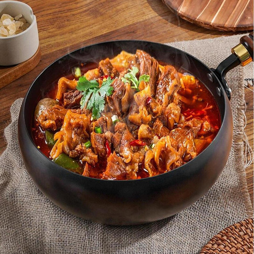 . Olla De Hierro Wok Con Fondo Redondo, Cubierta De Madera