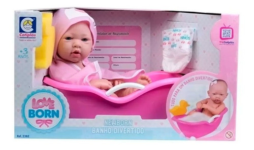 Brinquedo Boneca Boneca Love Born Banho Divertido Rosa 2382