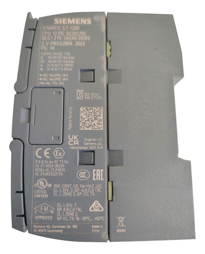 Plc Siemens S71200 Cpu 1215 Dc/ Dc/dc 14 In /10 Out/2ai/2ao