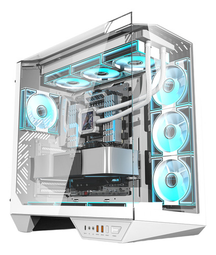 Gabinete Darkflash Dy470 Atx Lujo Vista 330° Con 4 Fans Argb Blanco