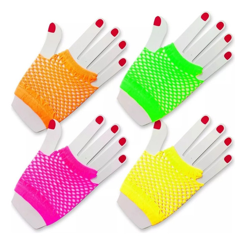 10 Pares De Guantes De Red Fluo Cortos Brillo Luz Uv Fiesta