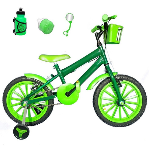 Bicicleta Aro 16 Verde Escuro Kit Verde Cl Com Brindes Bmc0b