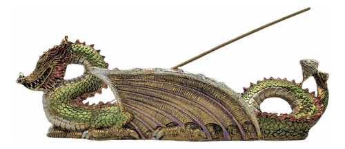 Dragón Porta Incienso 10cm Dorado/verde Dragón