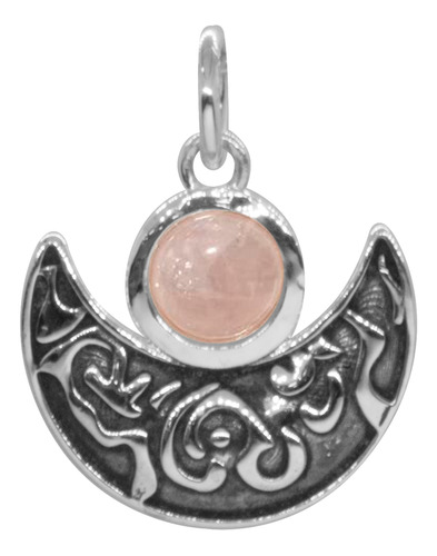 Colgante Luna Con Piedra De Cuarzo Rosa