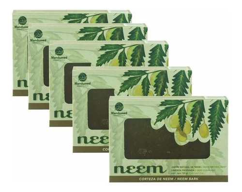 5 Jabones Artesanales Corteza Neem 100% Natural 140gmandumed