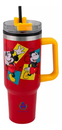 Vaso Termo Doble Pared Mickey Mouse Con Asa Y Popote Disney