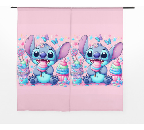 Cortina Lilo Stitch Rosa Decoração Quarto