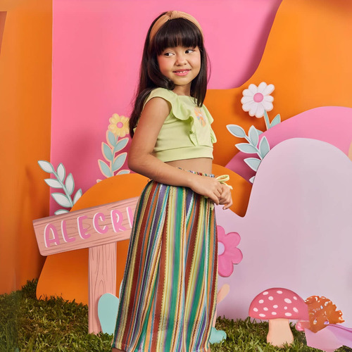 Conjunto Infantil Verão Saia Tule Candy Color Blogueirinha