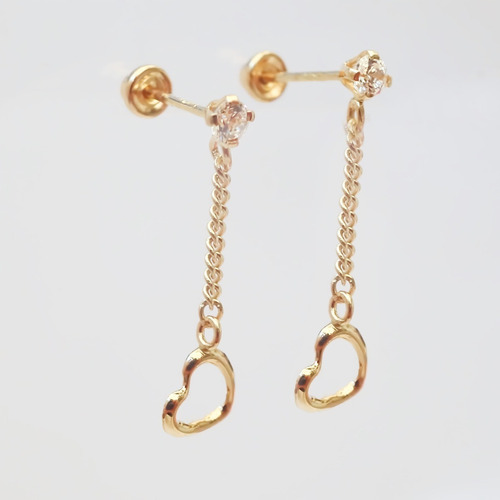 Amor Eterno - Broqueles Largos / Corazón Cadena Oro 10k