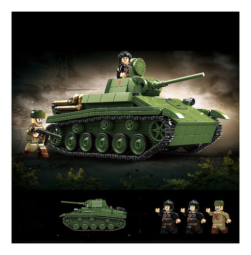 Bloques Para Armar Tanque T70 Con Soldaditos Sovieticos Ww2 689