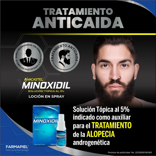 Imagen 2 de 8 de Minoxidil Al 5% Spray Para Cabello Y Barba Anacastel 60 Ml