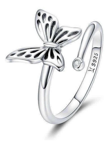 Anillo Plata Fina 925 Mariposa Y Circon Ajustable/ Todojoyas