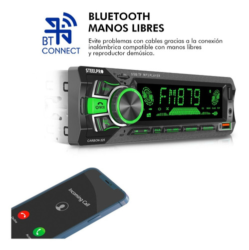 Imagen 3 de 6 de Autoestereo Bluetooth 1 Din 2usb, Sd Aux Estereo - Steelpro