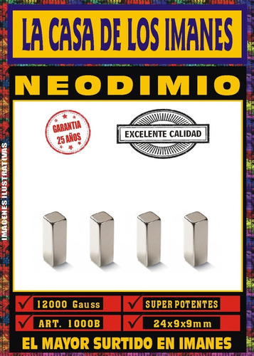 Iman Neodimio 24x9x9 Mm - 12000 Gauss - Bloque Super Potente