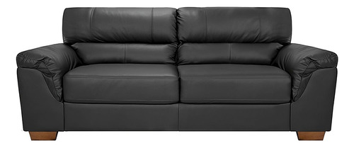 Sillon Sofa Living 3 Cuerpos 100% Cuero Patas De Madera Color Negro Diseño De La Tela Liso