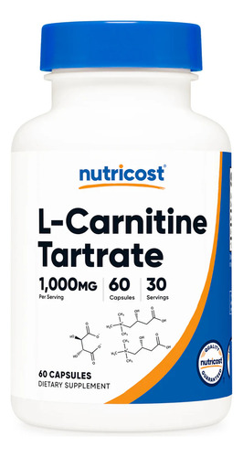 Nutricost Tartrato De L-carnitina 1000 Mg 60 Cápsulas Sabor Sin Sabor