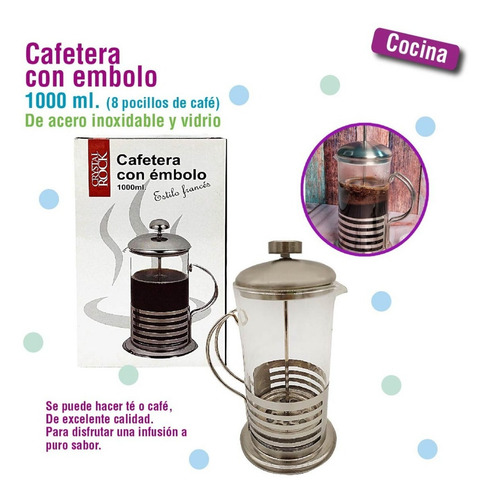 Cafetera Con Émbolo Prensa Francesa Acero Inoxidable 1000ml