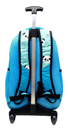 Mochila Bolsa Feminina De Rodinhas Panda Juvenil Azul Linda