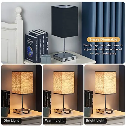 Lámpara De Mesa Táctil 2 Puertos Usb Y Enchufes Lám...
