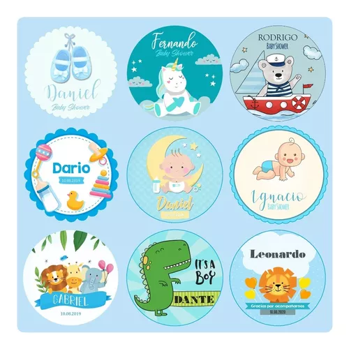 100 Etiquetas Personalizadas Adhesivas Baby Shower Niño 4 Cm