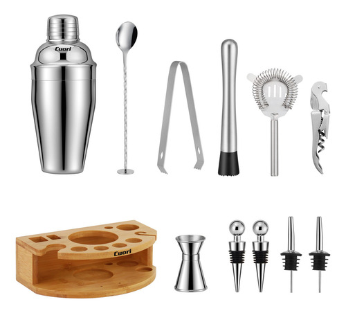 Set Coctelería Cuori Bar 12 Pzs Acero Inoxidable + Soporte C