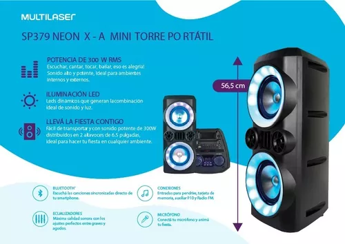 Parlante Bluetooth MULTILASER Mini Torre Neon X (SP379)