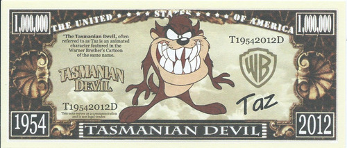 Billete El Demonio De Tasmania Un Millón Coleccionable Arte