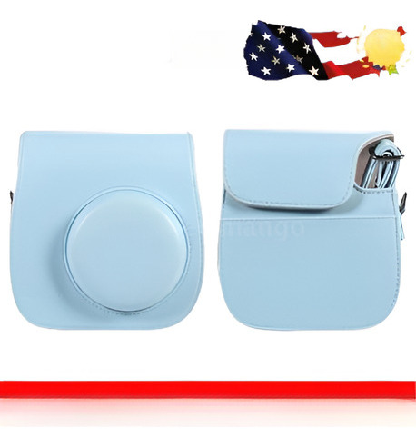 Cuero Azul Hombro Funda Bolso + Correa Para Fujifilm Instax 