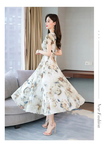 Vestido Midi Floral Com Decote Em V Para Mulheres
