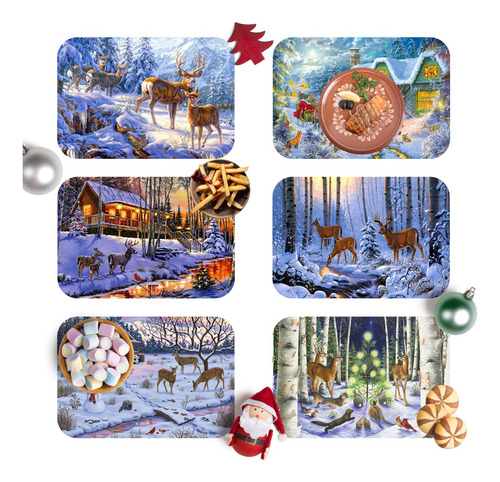 Manteles Navideños Con Renos Individuales