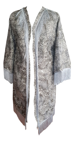 Abrigo, Fashion/flecos, Animal Print Gris/dorado, Talla M/l