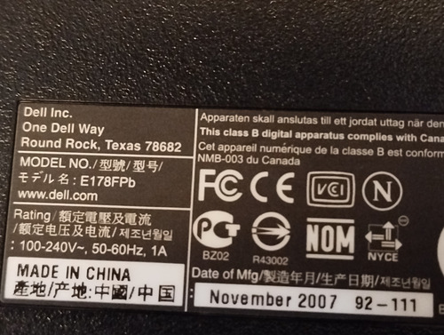 Monitor Dell 17 PuLG E178fpb Vga (Usado)