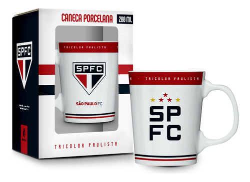 Caneca Porcelana Premium 280ml Times Futebol - Sao Paulo Fc Cor Branco