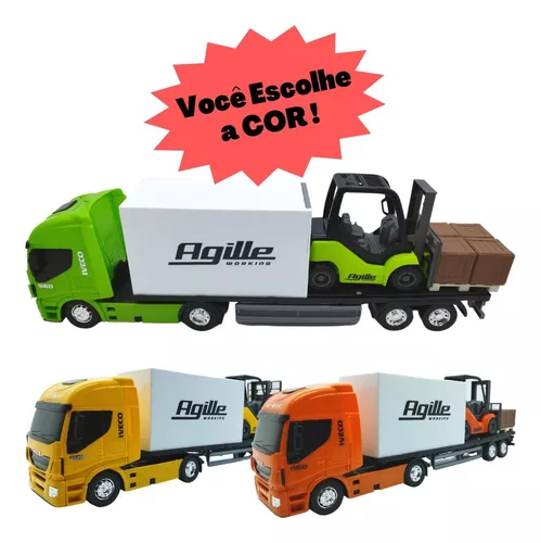 Caminhão Carreta Iveco + Empilhadeira Brinquedo Infantil Miniatura