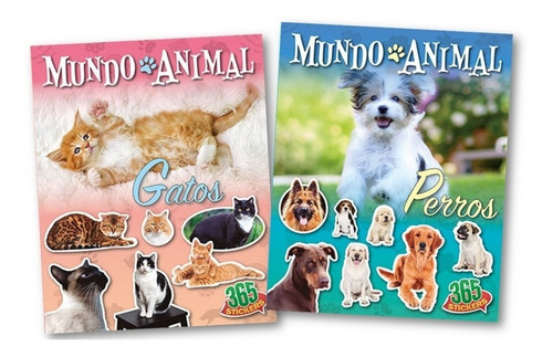 2 Libros Mundo Animal Perros Y Gatos Con 365 Stickers