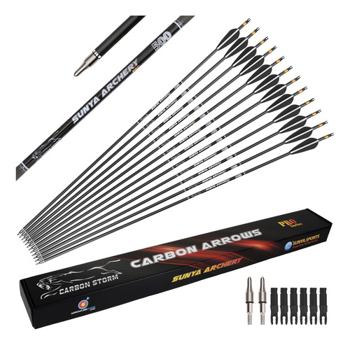 Arco Compuesto Sunya 12 Flechas Carbono 30 Pulgadas Spin 400 Negro Blanco-negro Nock