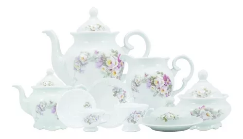 Aparelho de Chá e Café Porcelana Schmidt 53 peças - Dec. Audrey 2251 -  SCHMIDT